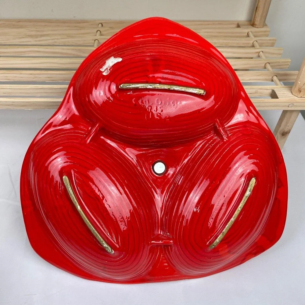 California Original Pottery Vintage MCM Red Orange Relish Tray Platter 3 Section